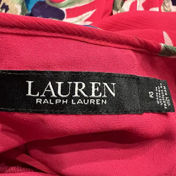 Ralph Lauren Women's Pink Floral-Print Keyhole Split V Neck Dress Size 12 - Picture 5 of 6